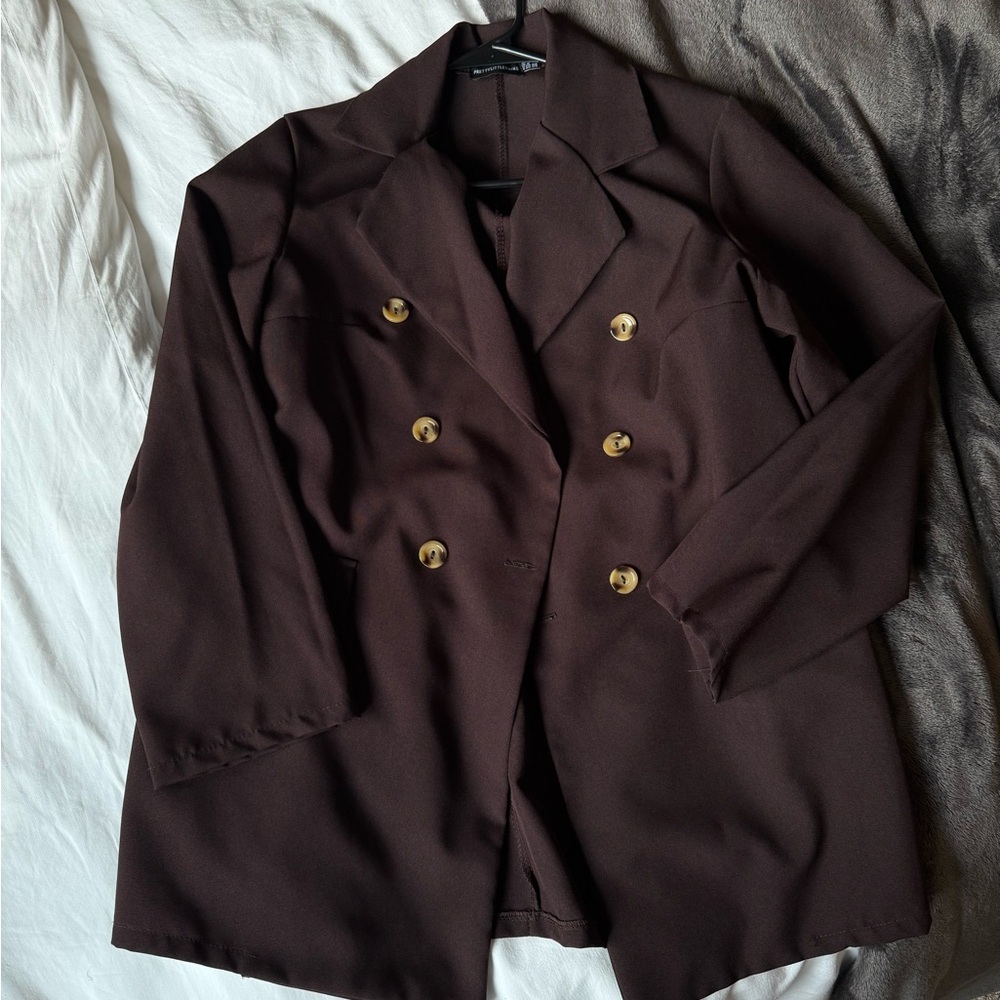PrettyLittleThing Brown Blazer with Gold Buttons